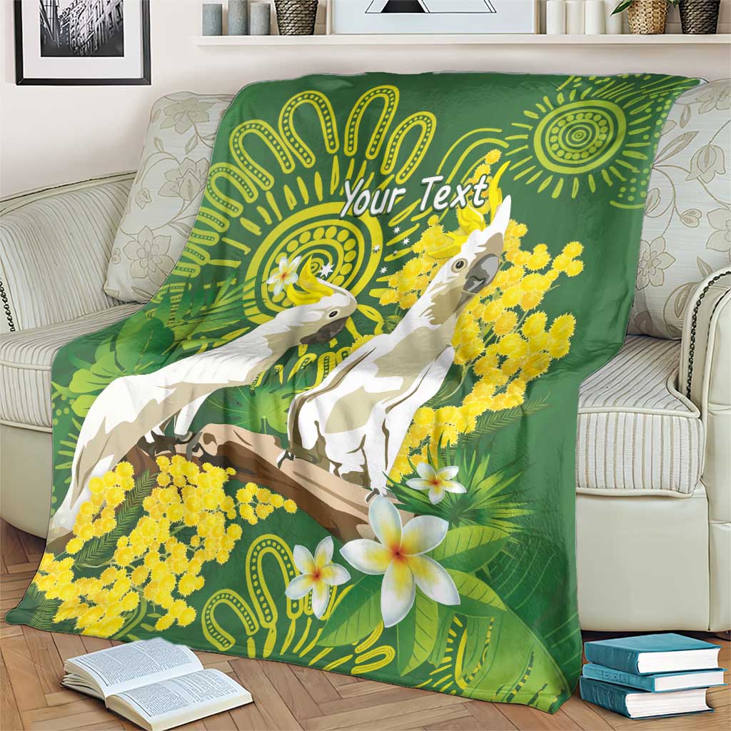 Personalised Australia Golden Wattle And Cacatua Galerita Blanket Aboriginal Art
