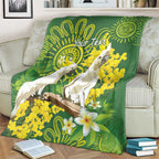 Personalised Australia Golden Wattle And Cacatua Galerita Blanket Aboriginal Art