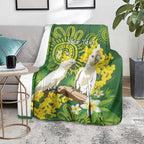 Personalised Australia Golden Wattle And Cacatua Galerita Blanket Aboriginal Art