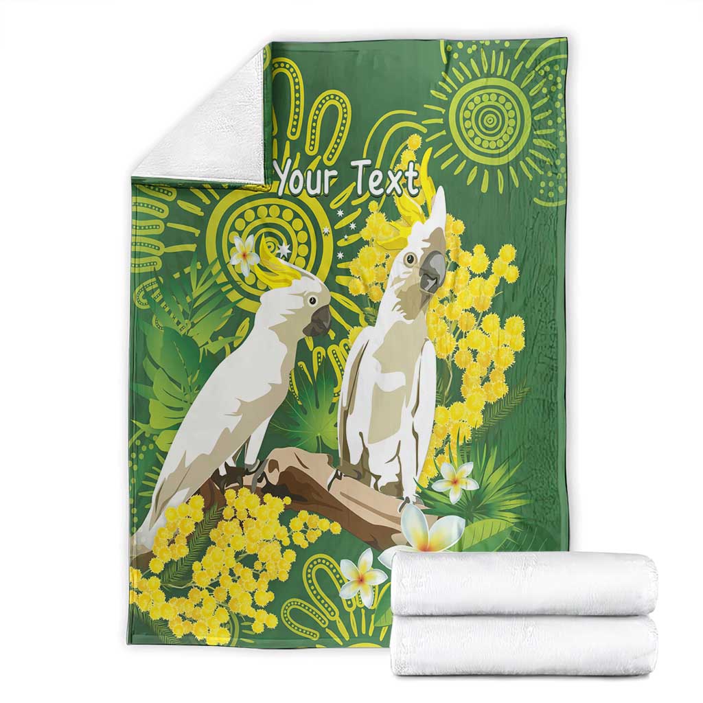 Personalised Australia Golden Wattle And Cacatua Galerita Blanket Aboriginal Art