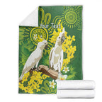 Personalised Australia Golden Wattle And Cacatua Galerita Blanket Aboriginal Art
