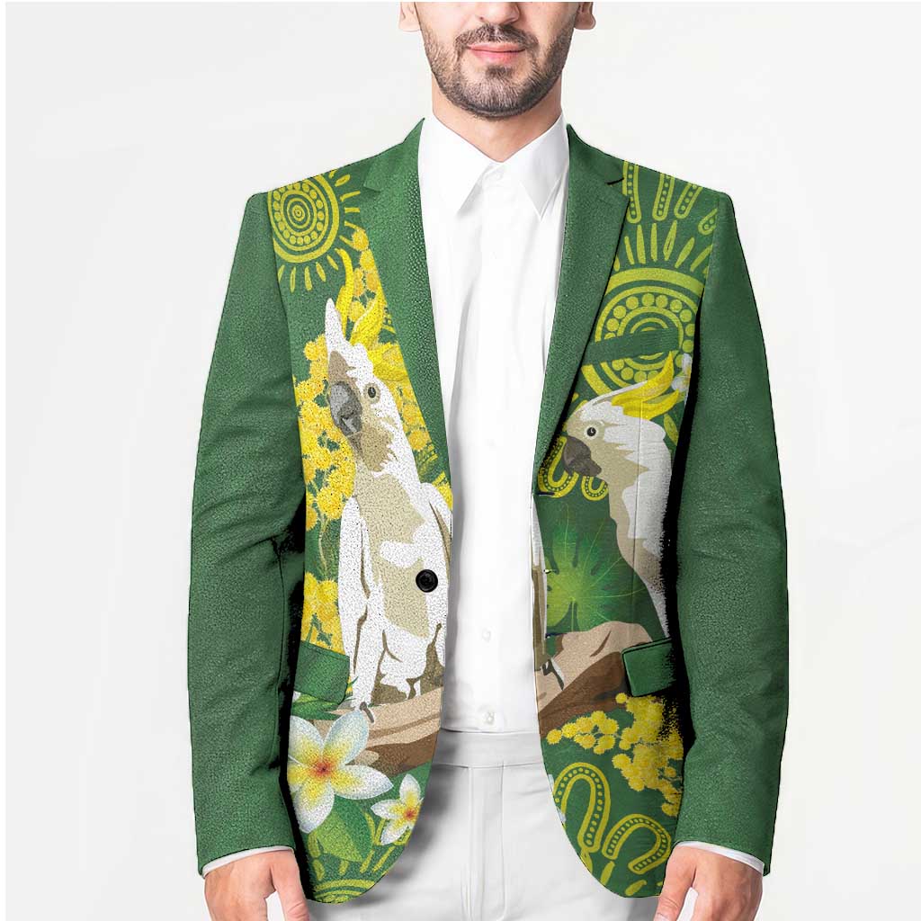 Personalised Australia Golden Wattle And Cacatua Galerita Blazer Aboriginal Art - Aussie Hoodie