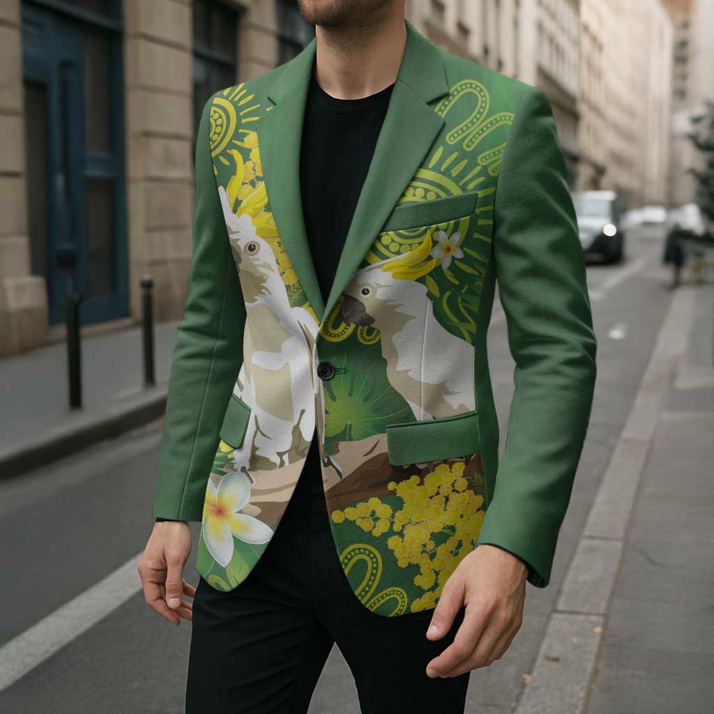 Personalised Australia Golden Wattle And Cacatua Galerita Blazer Aboriginal Art - Aussie Hoodie