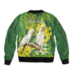 Personalised Australia Golden Wattle And Cacatua Galerita Bomber Jacket Aboriginal Art