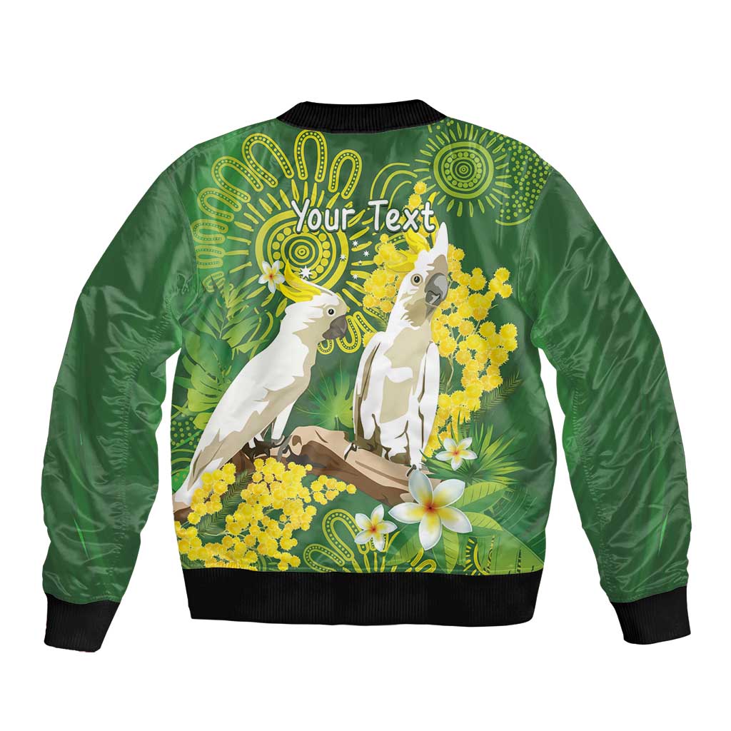 Personalised Australia Golden Wattle And Cacatua Galerita Bomber Jacket Aboriginal Art