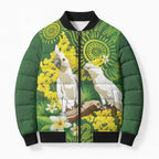 Personalised Australia Golden Wattle And Cacatua Galerita Bomber Puffer Jacket Aboriginal Art - Aussie Hoodie