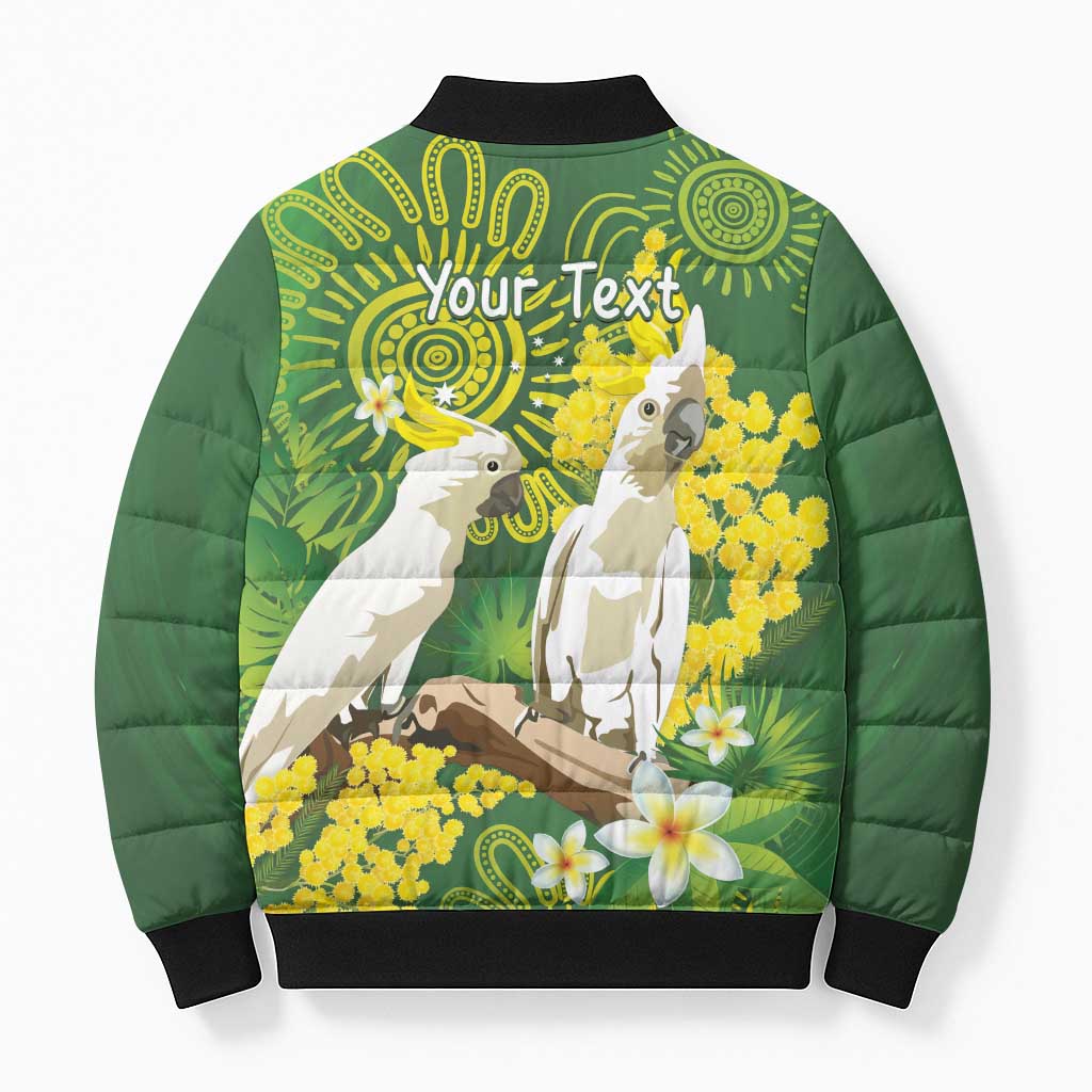 Personalised Australia Golden Wattle And Cacatua Galerita Bomber Puffer Jacket Aboriginal Art - Aussie Hoodie