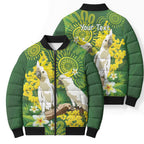 Personalised Australia Golden Wattle And Cacatua Galerita Bomber Puffer Jacket Aboriginal Art - Aussie Hoodie