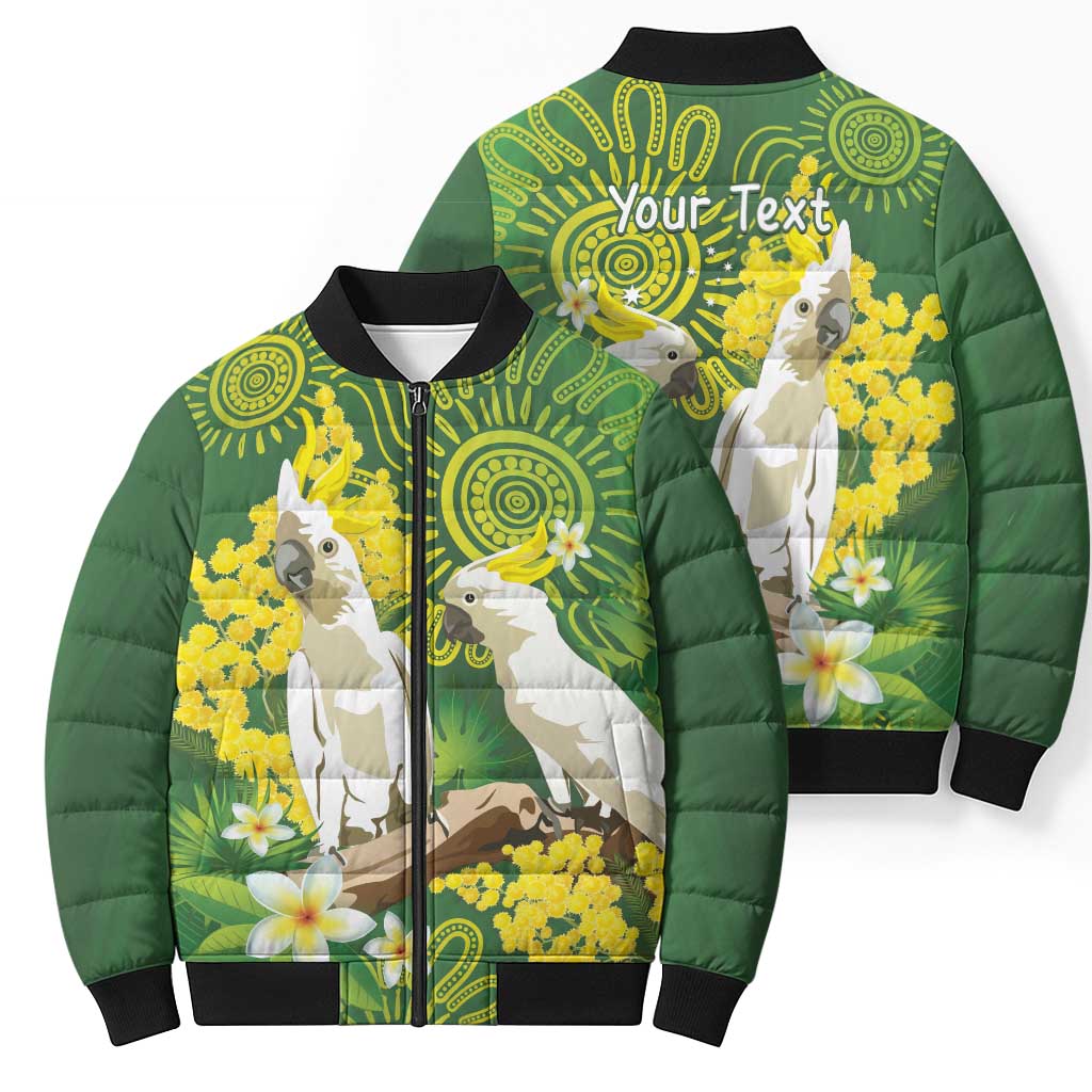 Personalised Australia Golden Wattle And Cacatua Galerita Bomber Puffer Jacket Aboriginal Art - Aussie Hoodie
