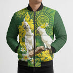 Personalised Australia Golden Wattle And Cacatua Galerita Bomber Puffer Jacket Aboriginal Art - Aussie Hoodie