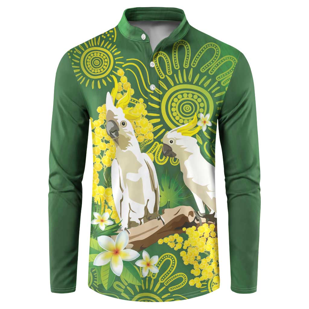 Personalised Australia Golden Wattle And Cacatua Galerita Button Sweatshirt Aboriginal Art