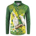 Personalised Australia Golden Wattle And Cacatua Galerita Button Sweatshirt Aboriginal Art