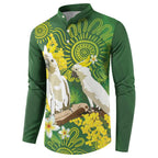 Personalised Australia Golden Wattle And Cacatua Galerita Button Sweatshirt Aboriginal Art
