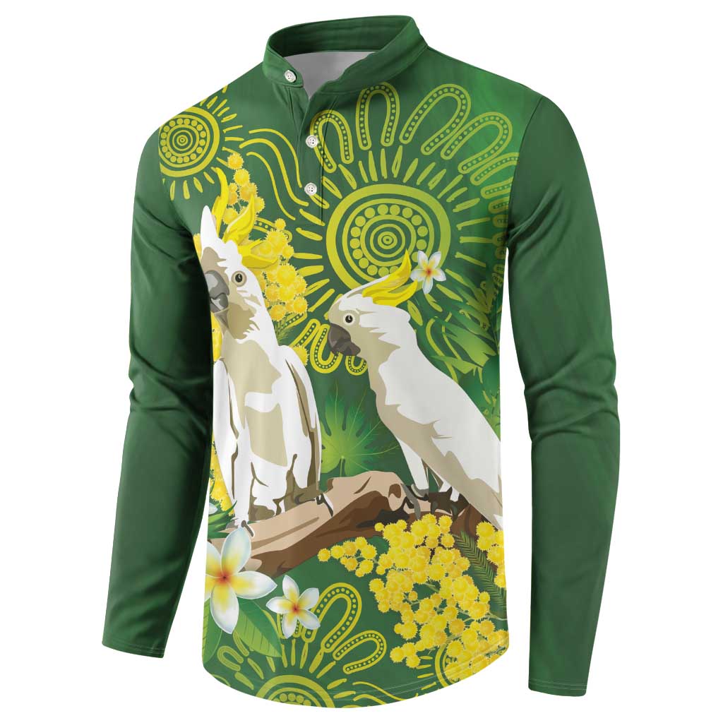 Personalised Australia Golden Wattle And Cacatua Galerita Button Sweatshirt Aboriginal Art