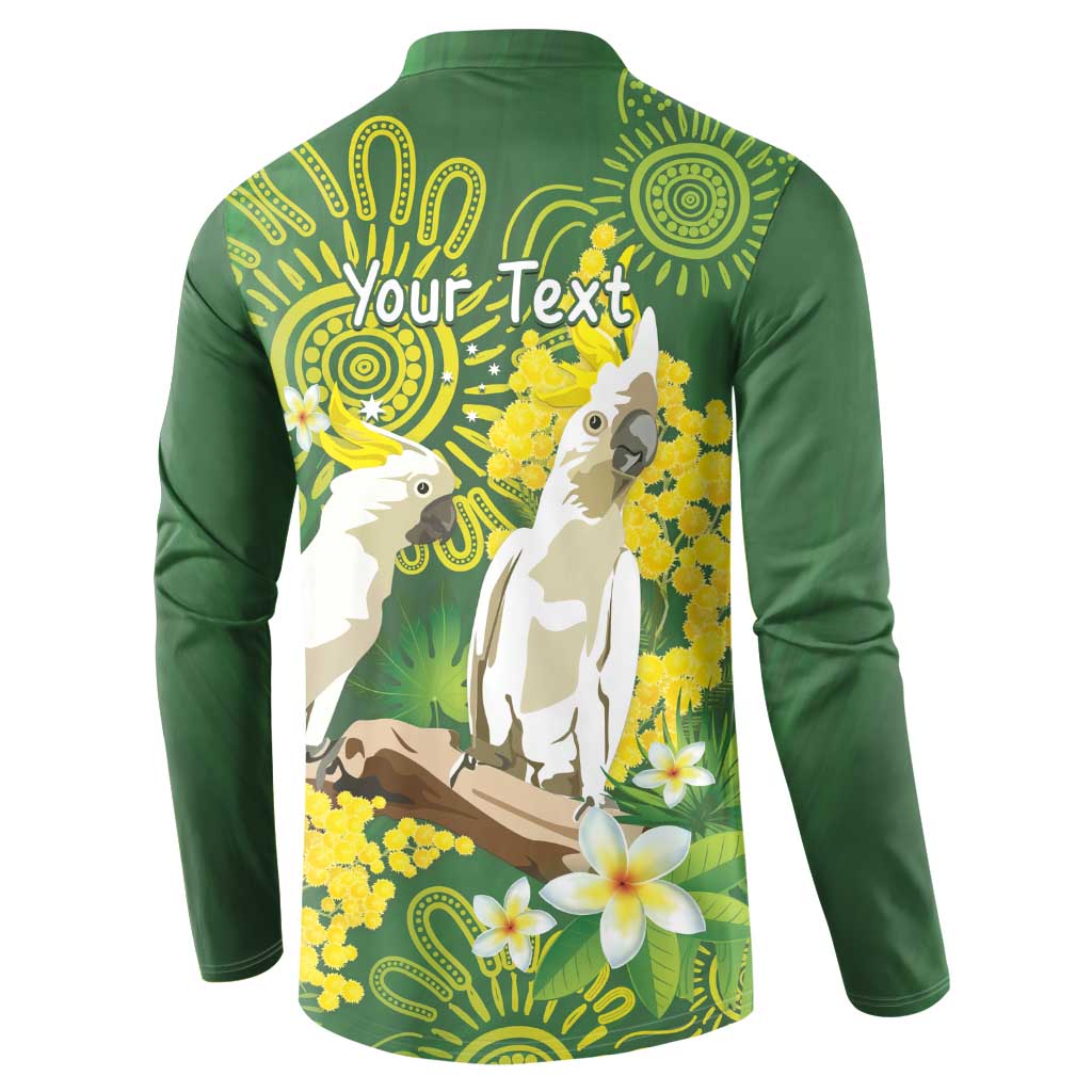 Personalised Australia Golden Wattle And Cacatua Galerita Button Sweatshirt Aboriginal Art