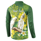 Personalised Australia Golden Wattle And Cacatua Galerita Button Sweatshirt Aboriginal Art