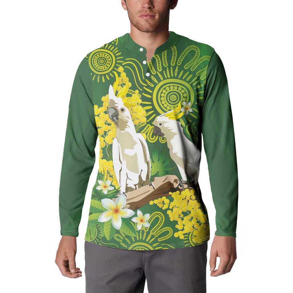 Personalised Australia Golden Wattle And Cacatua Galerita Button Sweatshirt Aboriginal Art