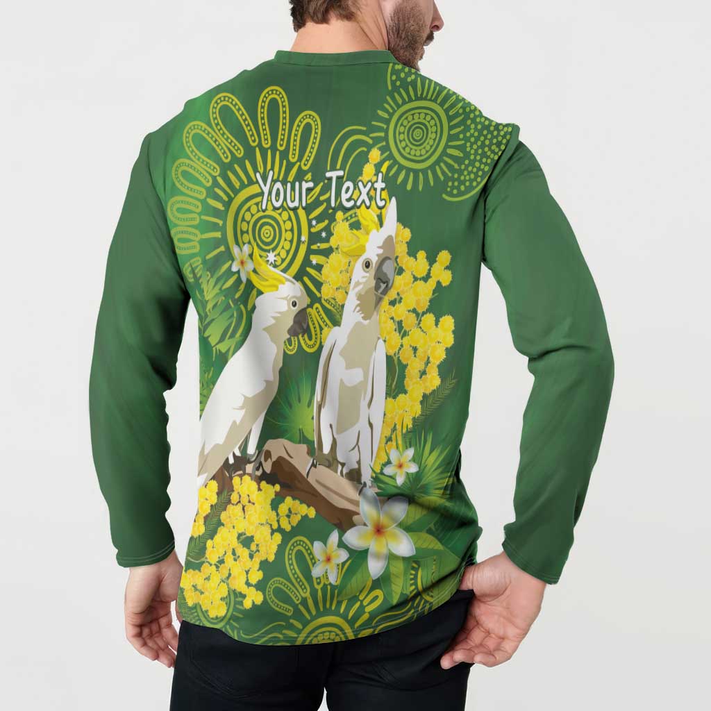 Personalised Australia Golden Wattle And Cacatua Galerita Button Sweatshirt Aboriginal Art