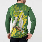 Personalised Australia Golden Wattle And Cacatua Galerita Button Sweatshirt Aboriginal Art