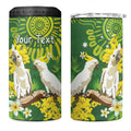 Personalised Australia Golden Wattle With Cacatua Galerita 4 in 1 Can Cooler Tumbler Aboriginal Art