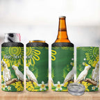 Personalised Australia Golden Wattle With Cacatua Galerita 4 in 1 Can Cooler Tumbler Aboriginal Art