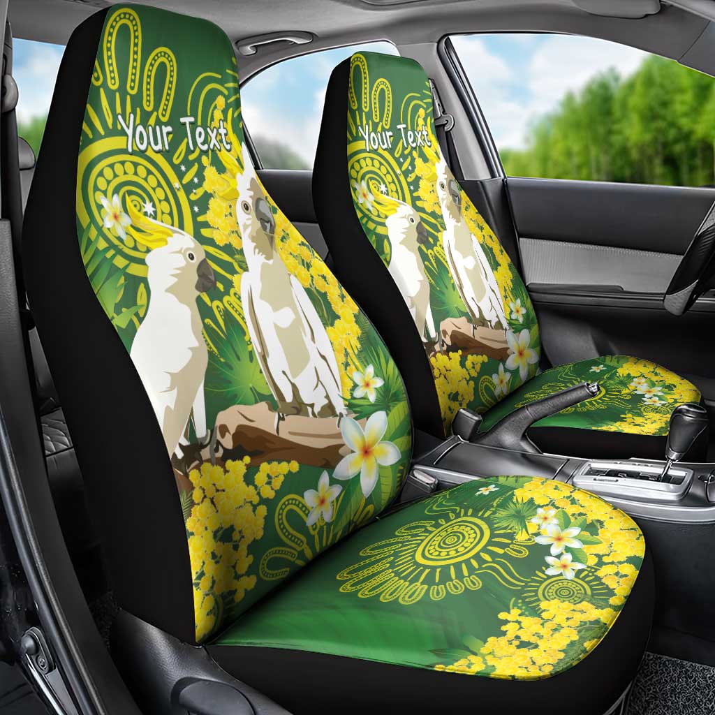 Personalised Australia Golden Wattle And Cacatua Galerita Car Seat Cover Aboriginal Art