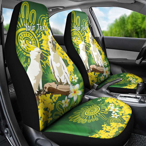 Personalised Australia Golden Wattle And Cacatua Galerita Car Seat Cover Aboriginal Art