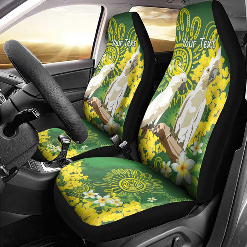 Personalised Australia Golden Wattle And Cacatua Galerita Car Seat Cover Aboriginal Art