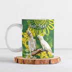 Personalised Australia Golden Wattle And Cacatua Galerita Ceramic Mug Aboriginal Art - Aussie Hoodie
