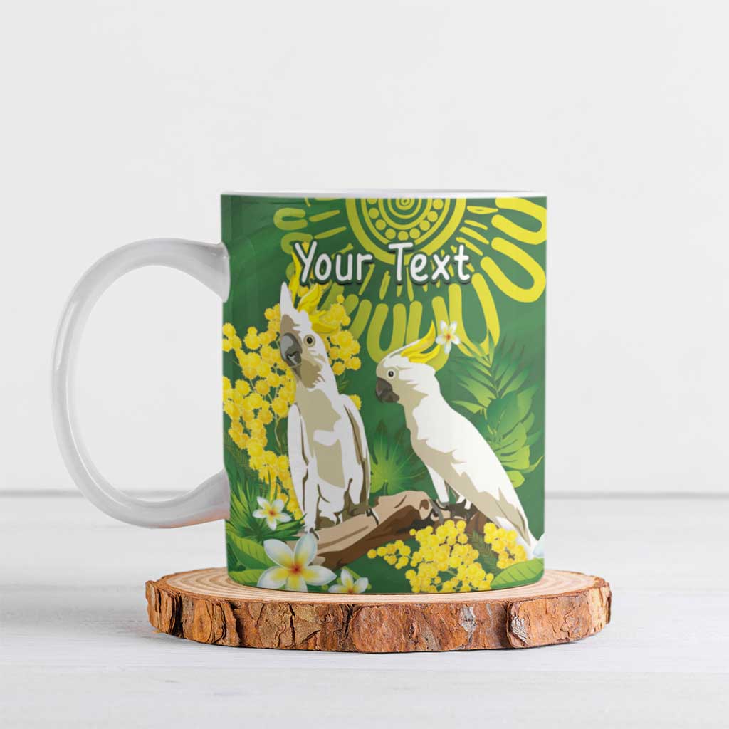 Personalised Australia Golden Wattle And Cacatua Galerita Ceramic Mug Aboriginal Art - Aussie Hoodie