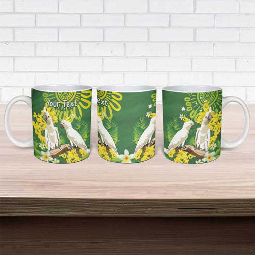Personalised Australia Golden Wattle And Cacatua Galerita Ceramic Mug Aboriginal Art - Aussie Hoodie