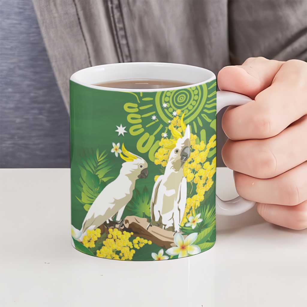 Personalised Australia Golden Wattle And Cacatua Galerita Ceramic Mug Aboriginal Art - Aussie Hoodie