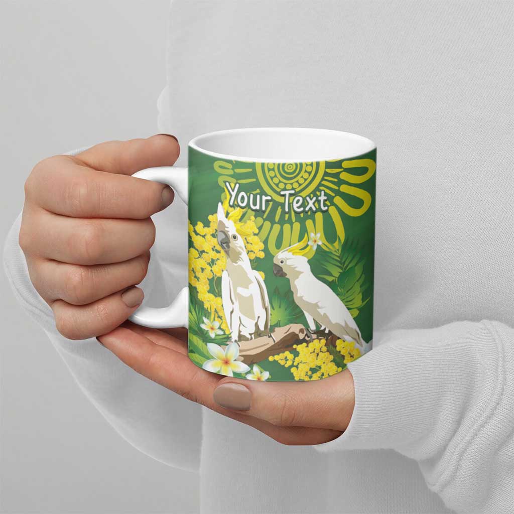 Personalised Australia Golden Wattle And Cacatua Galerita Ceramic Mug Aboriginal Art - Aussie Hoodie