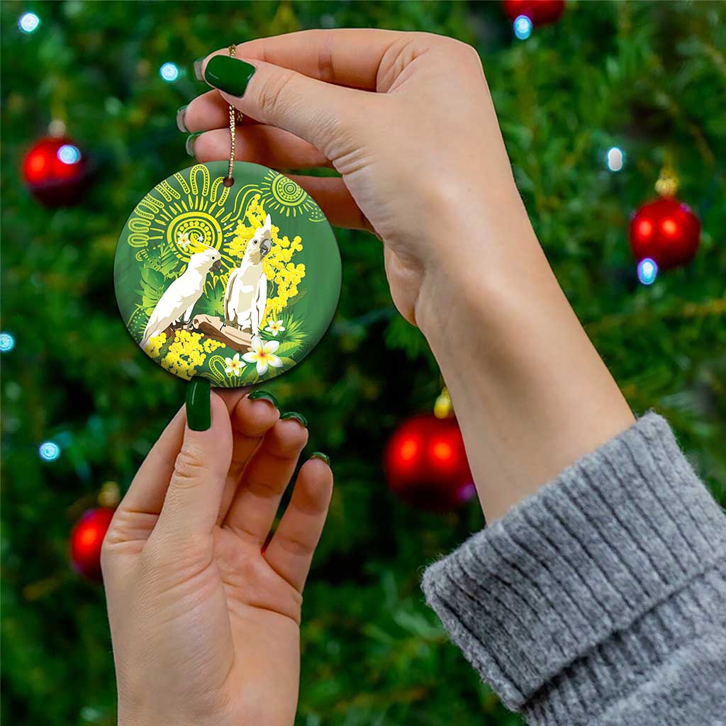 Personalised Australia Golden Wattle And Cacatua Galerita Ceramic Ornament Aboriginal Art - Aussie Hoodie