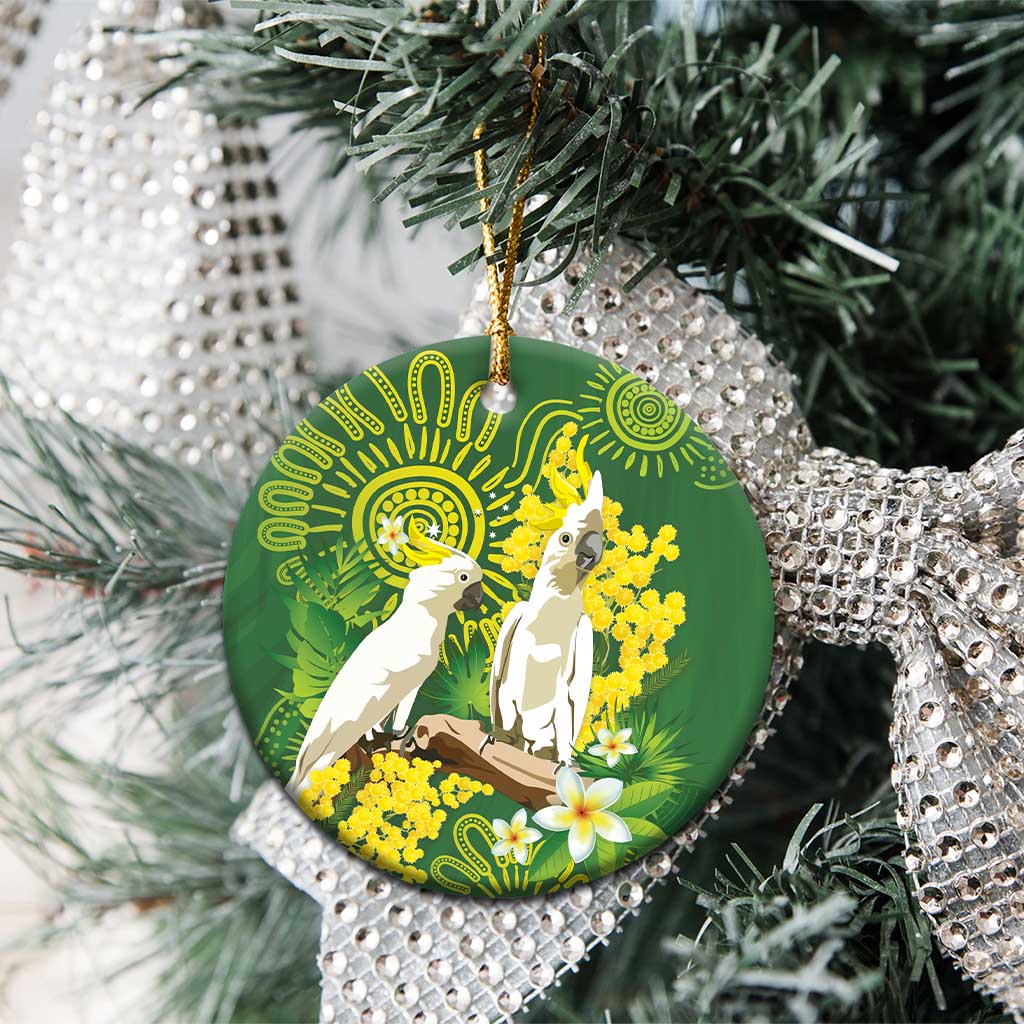 Personalised Australia Golden Wattle And Cacatua Galerita Ceramic Ornament Aboriginal Art - Aussie Hoodie