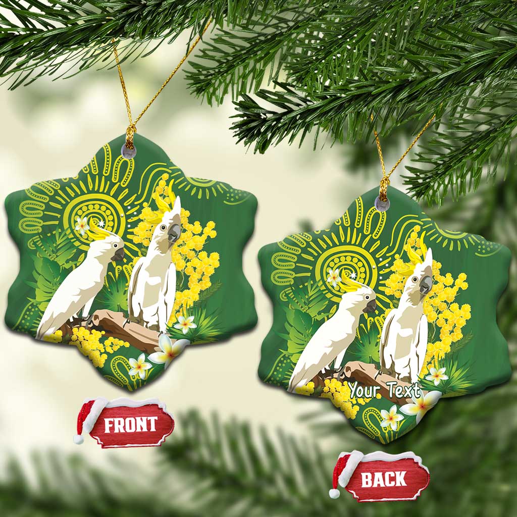 Personalised Australia Golden Wattle And Cacatua Galerita Ceramic Ornament Aboriginal Art - Aussie Hoodie