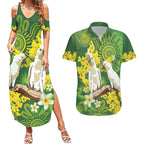 Personalised Australia Golden Wattle And Cacatua Galerita Couples Matching Summer Maxi Dress and Hawaiian Shirt Aboriginal Art