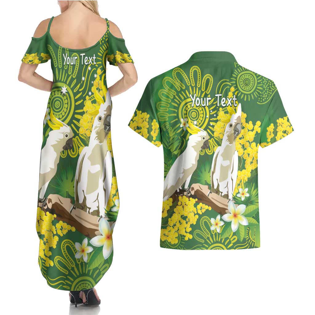 Personalised Australia Golden Wattle And Cacatua Galerita Couples Matching Summer Maxi Dress and Hawaiian Shirt Aboriginal Art