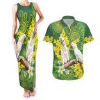 Personalised Australia Golden Wattle And Cacatua Galerita Couples Matching Tank Maxi Dress and Hawaiian Shirt Aboriginal Art
