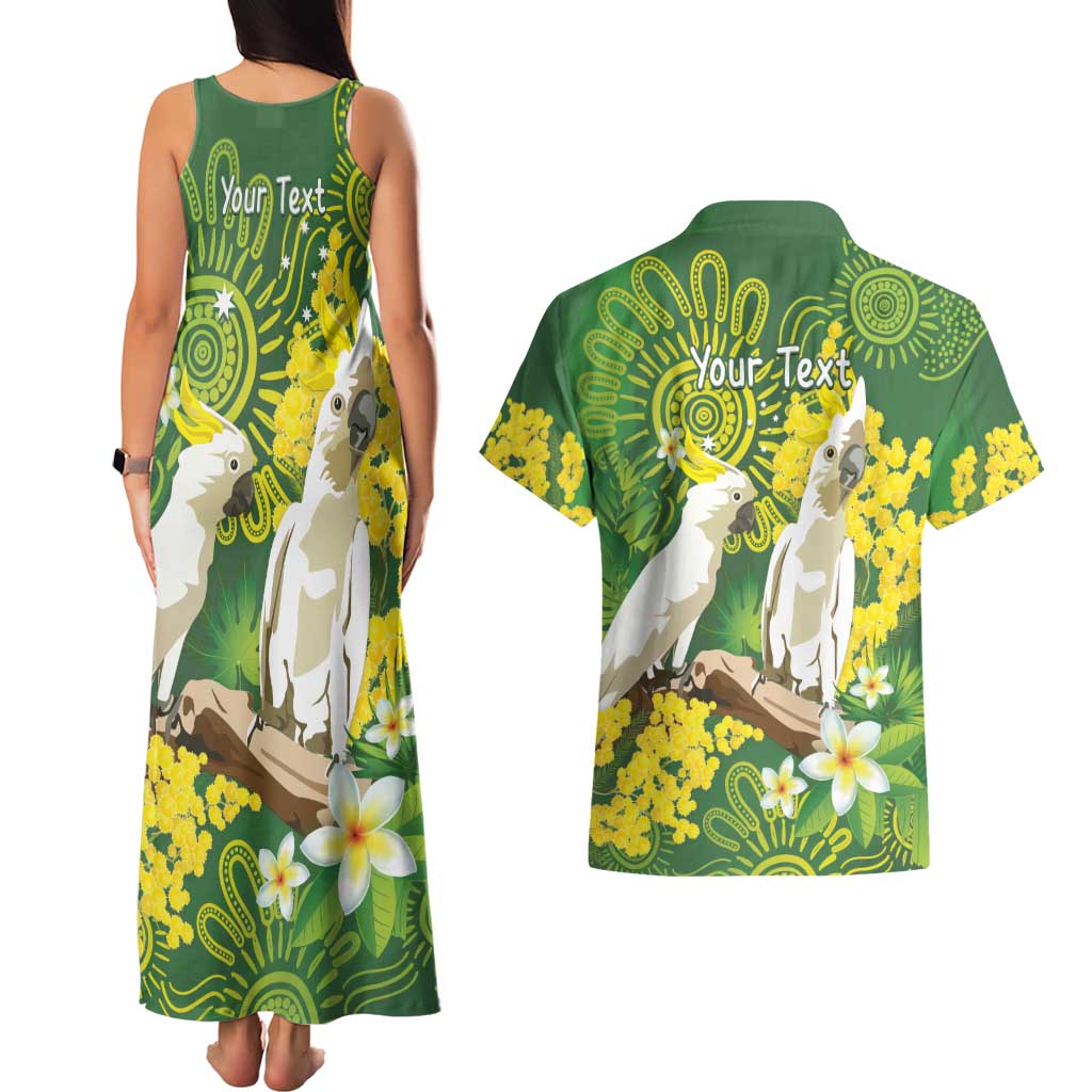 Personalised Australia Golden Wattle And Cacatua Galerita Couples Matching Tank Maxi Dress and Hawaiian Shirt Aboriginal Art