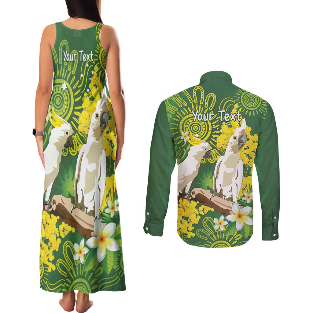 Personalised Australia Golden Wattle And Cacatua Galerita Couples Matching Tank Maxi Dress and Long Sleeve Button Shirt Aboriginal Art