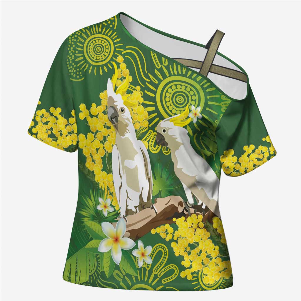 Personalised Australia Golden Wattle And Cacatua Galerita Cross Shoulder Shirt Aboriginal Art - Aussie Hoodie