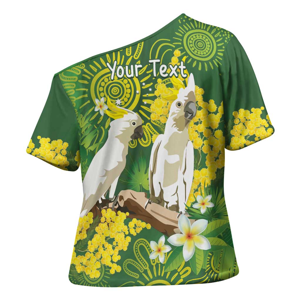 Personalised Australia Golden Wattle And Cacatua Galerita Cross Shoulder Shirt Aboriginal Art - Aussie Hoodie