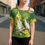 Personalised Australia Golden Wattle And Cacatua Galerita Cross Shoulder Shirt Aboriginal Art - Aussie Hoodie