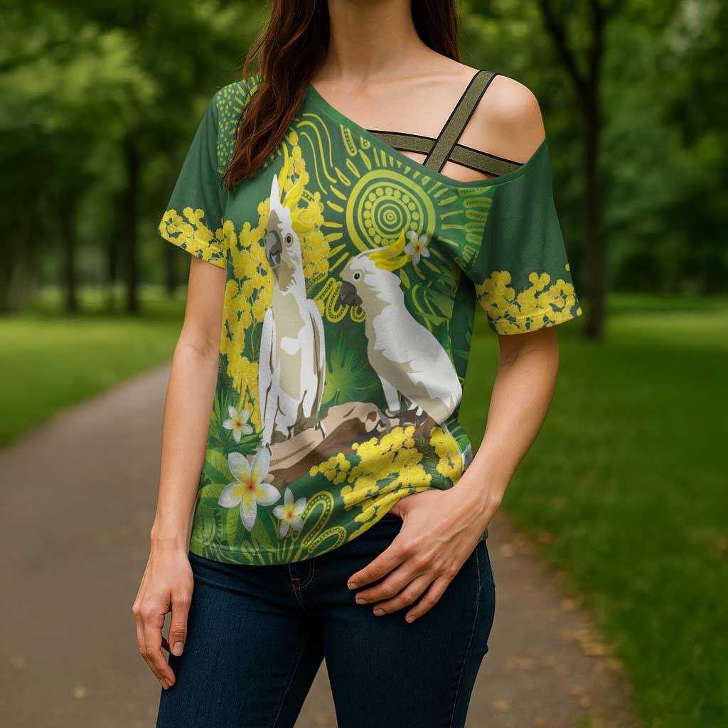Personalised Australia Golden Wattle And Cacatua Galerita Cross Shoulder Shirt Aboriginal Art - Aussie Hoodie
