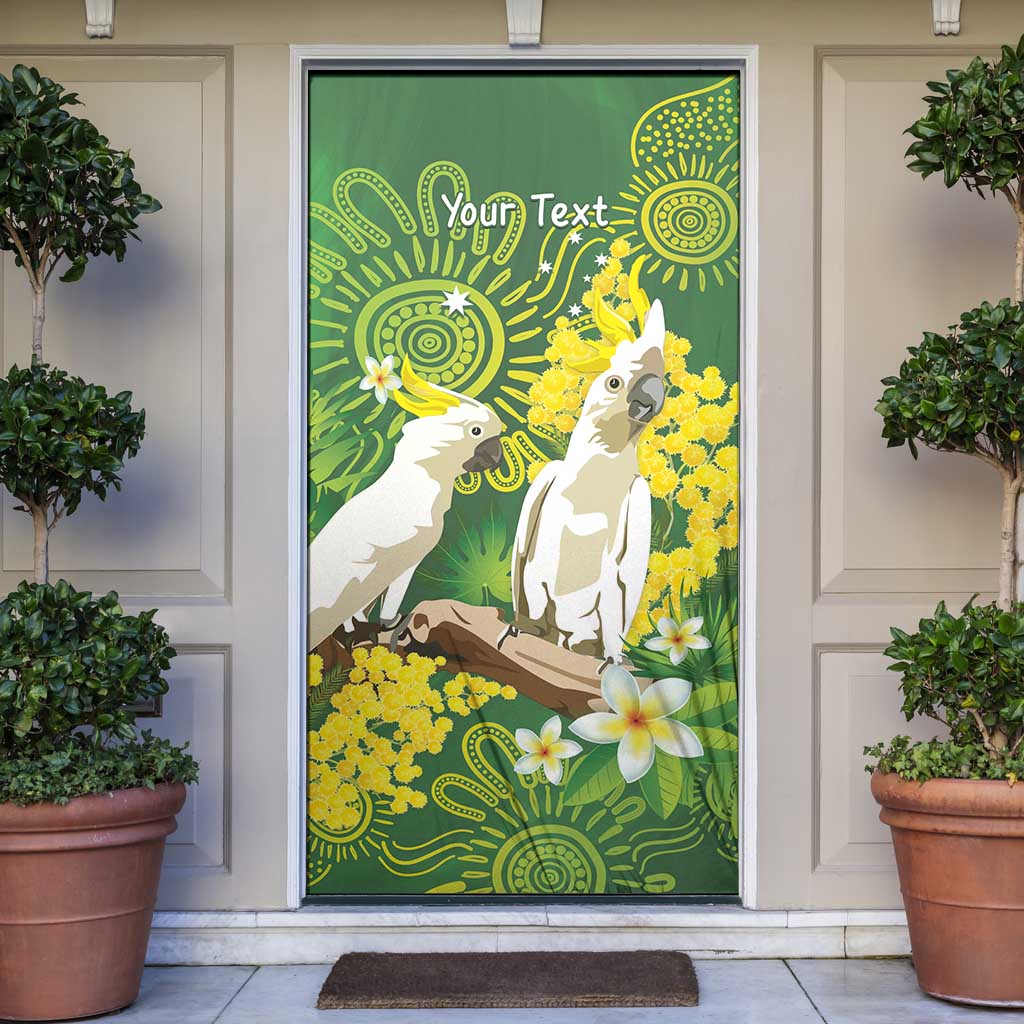 Personalised Australia Golden Wattle And Cacatua Galerita Door Cover Aboriginal Art - Aussie Hoodie