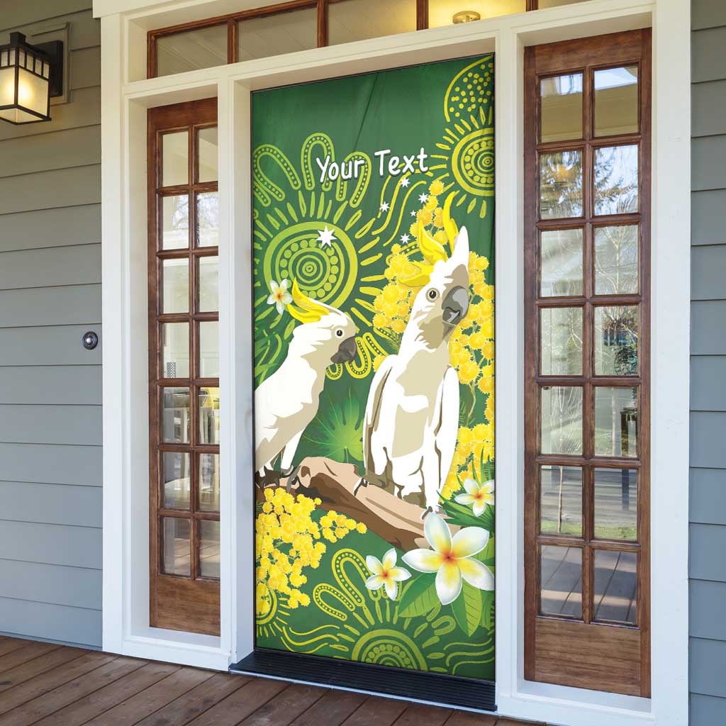 Personalised Australia Golden Wattle And Cacatua Galerita Door Cover Aboriginal Art - Aussie Hoodie