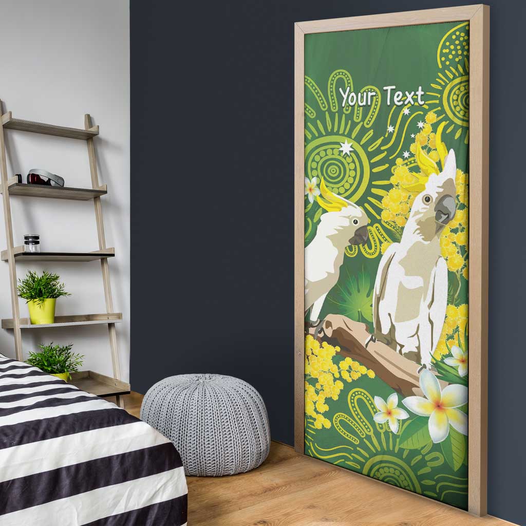 Personalised Australia Golden Wattle And Cacatua Galerita Door Cover Aboriginal Art - Aussie Hoodie