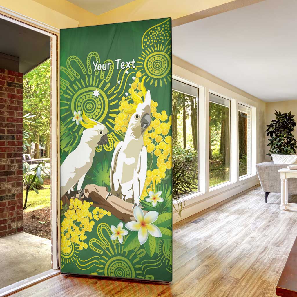 Personalised Australia Golden Wattle And Cacatua Galerita Door Cover Aboriginal Art - Aussie Hoodie