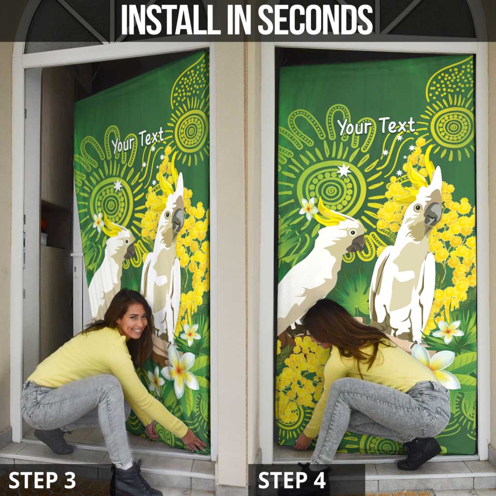 Personalised Australia Golden Wattle And Cacatua Galerita Door Cover Aboriginal Art - Aussie Hoodie